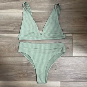 Mint Green Ribbed Bikini Set